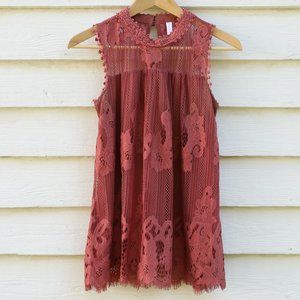 Rose lacy overlay tunic top